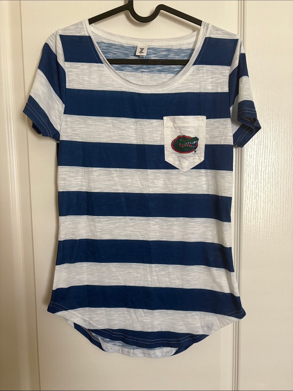 ZooZats Women’s Florida Gators Football Blue & White Striped Pocket Tee
